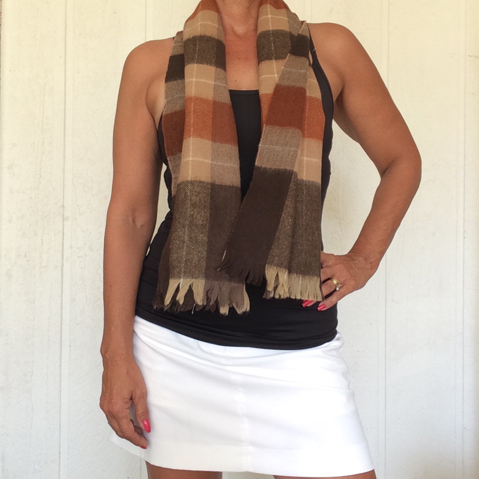 Lambswool Brown Rust Plaid Scarf Unisex